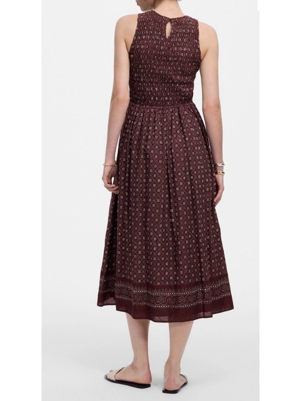 Madewell The Melody Smocked Cotton Midi Dress Daisy Print Large Dusty Plum - Picture 2 of 4
